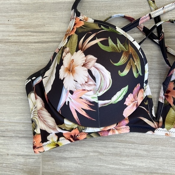 Floral bikini ruched butt bottoms XL, V front racerback tie back for top 36D - Picture 5 of 11